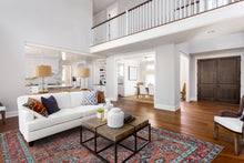 9' X 12' Red Orange And Blue Wool Floral Hand Knotted Distressed Stain Resistant Area Rug With Fringe