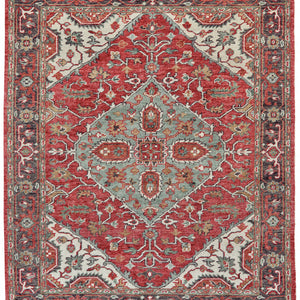 4' X 6' Red Gray And Ivory Wool Floral Hand Knotted Distressed Stain Resistant Area Rug With Fringe