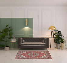 4' X 6' Red Gray And Ivory Wool Floral Hand Knotted Distressed Stain Resistant Area Rug With Fringe