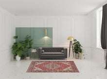 4' X 6' Red Gray And Ivory Wool Floral Hand Knotted Distressed Stain Resistant Area Rug With Fringe