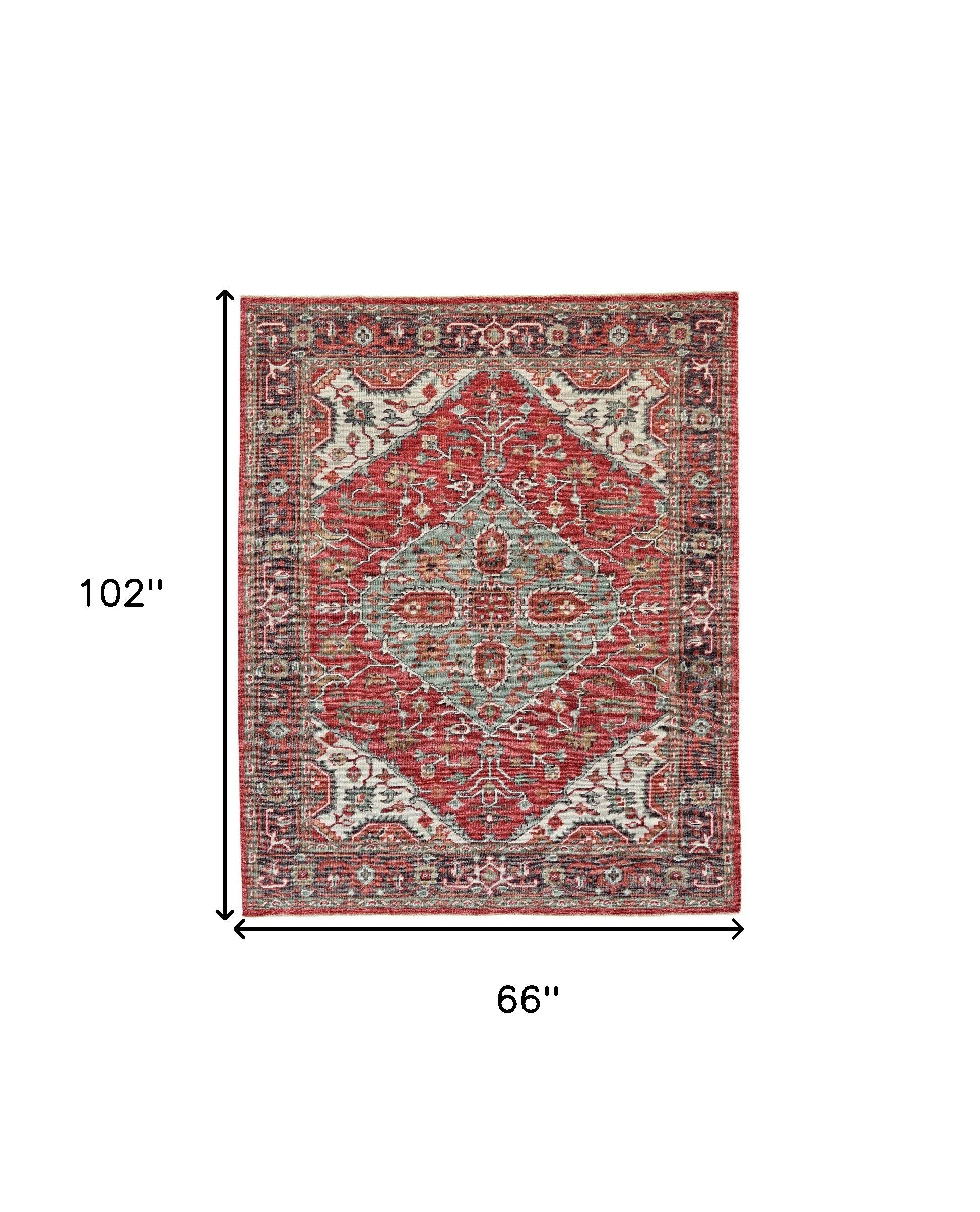 4' X 6' Red Gray And Ivory Wool Floral Hand Knotted Distressed Stain Resistant Area Rug With Fringe