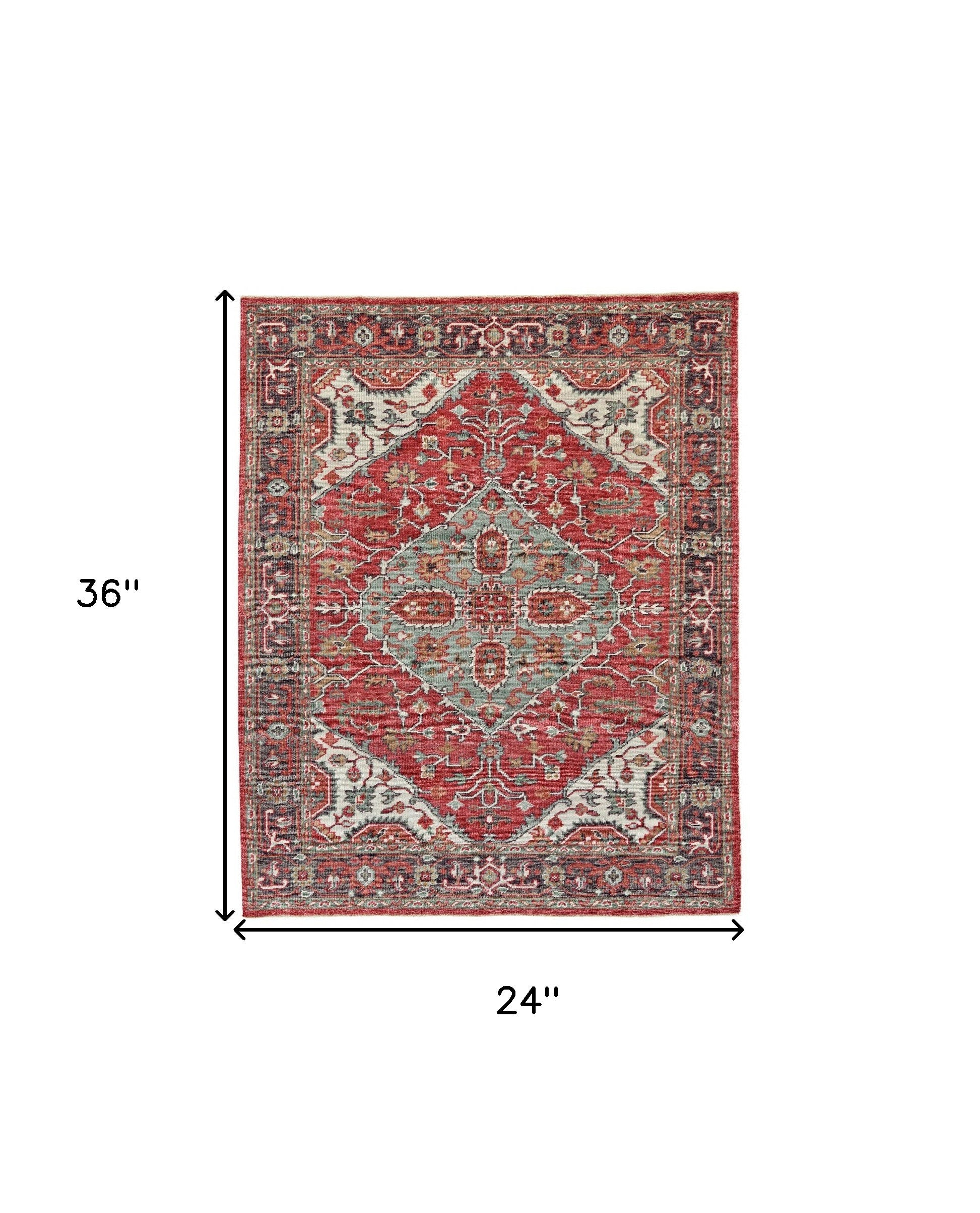 4' X 6' Red Gray And Ivory Wool Floral Hand Knotted Distressed Stain Resistant Area Rug With Fringe