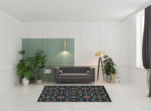 5' X 8' Blue Yellow And Red Wool Floral Hand Knotted Distressed Stain Resistant Area Rug With Fringe