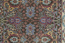 4' X 6' Ivory Brown And Blue Wool Floral Hand Knotted Distressed Stain Resistant Area Rug With Fringe