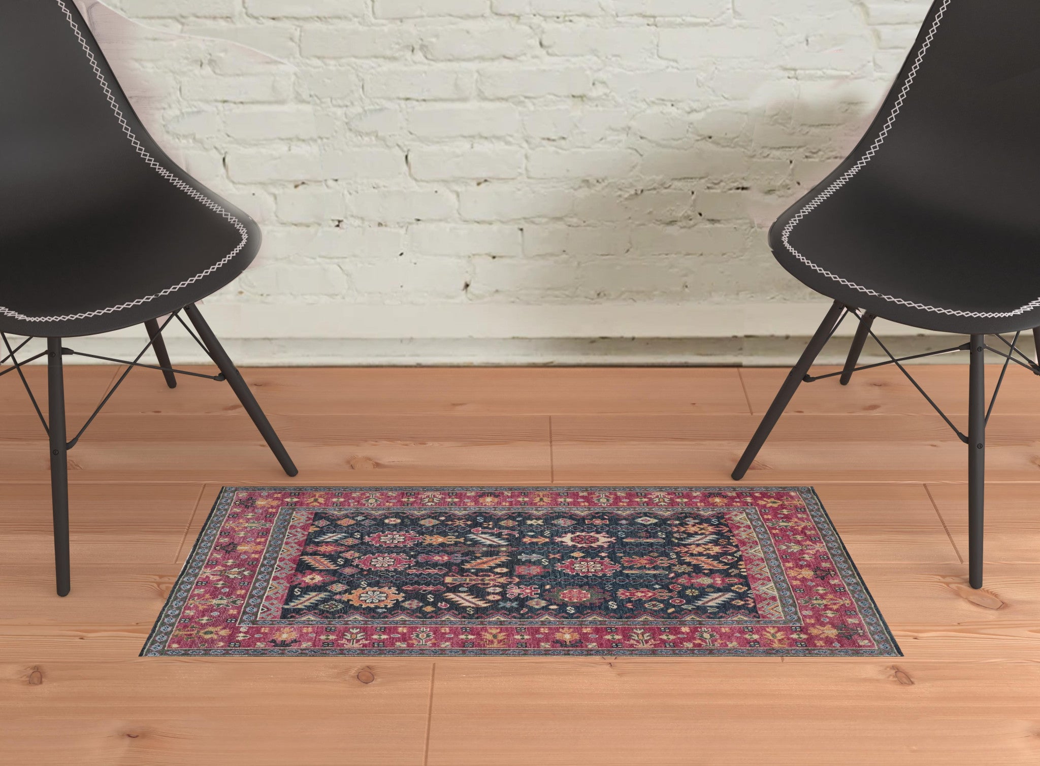 4' X 6' Pink Blue And Orange Wool Floral Hand Knotted Distressed Stain Resistant Area Rug With Fringe