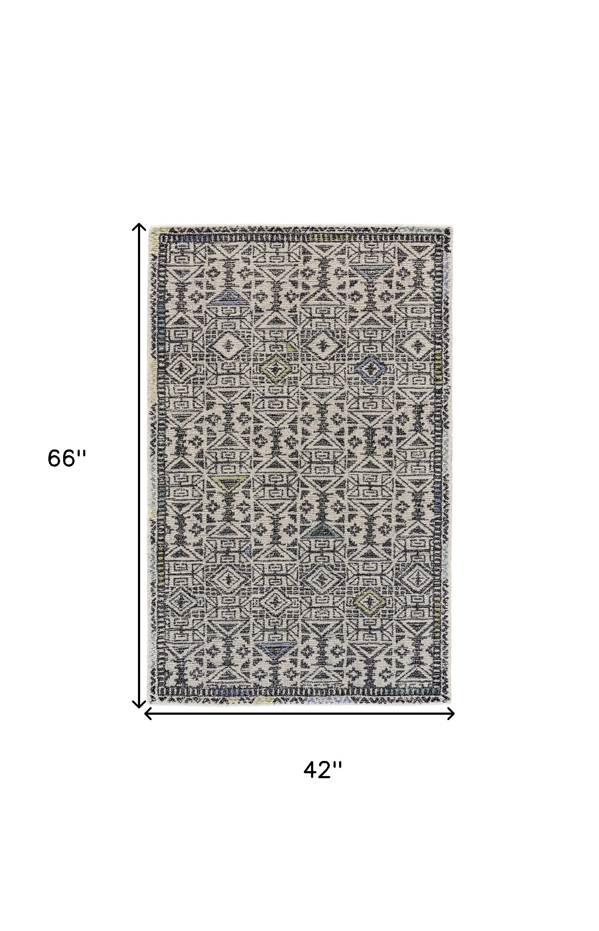 Gray Ivory And Black Wool Geometric Tufted Handmade Area Rug - 4' x 6'