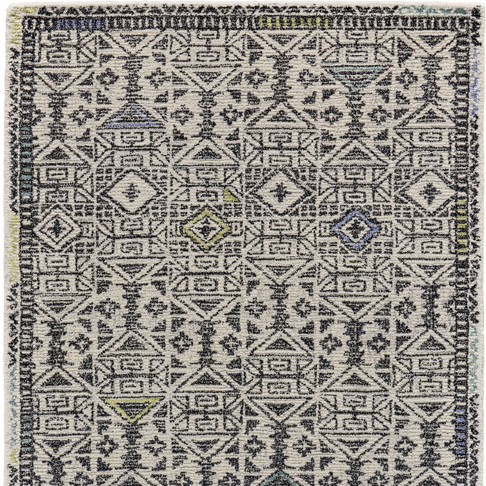 Gray Ivory And Black Wool Geometric Tufted Handmade Area Rug - 4' x 6'
