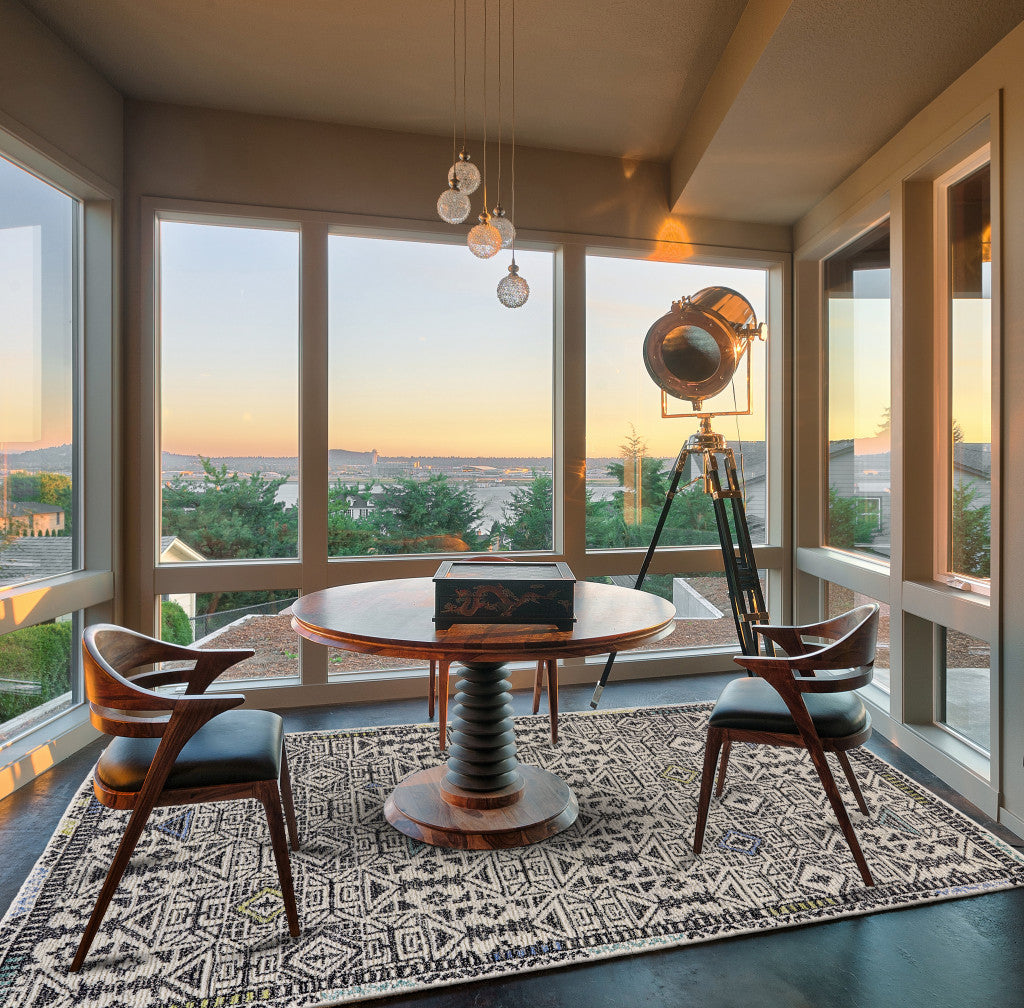 Gray Ivory And Black Wool Geometric Tufted Handmade Area Rug - 4' x 6'