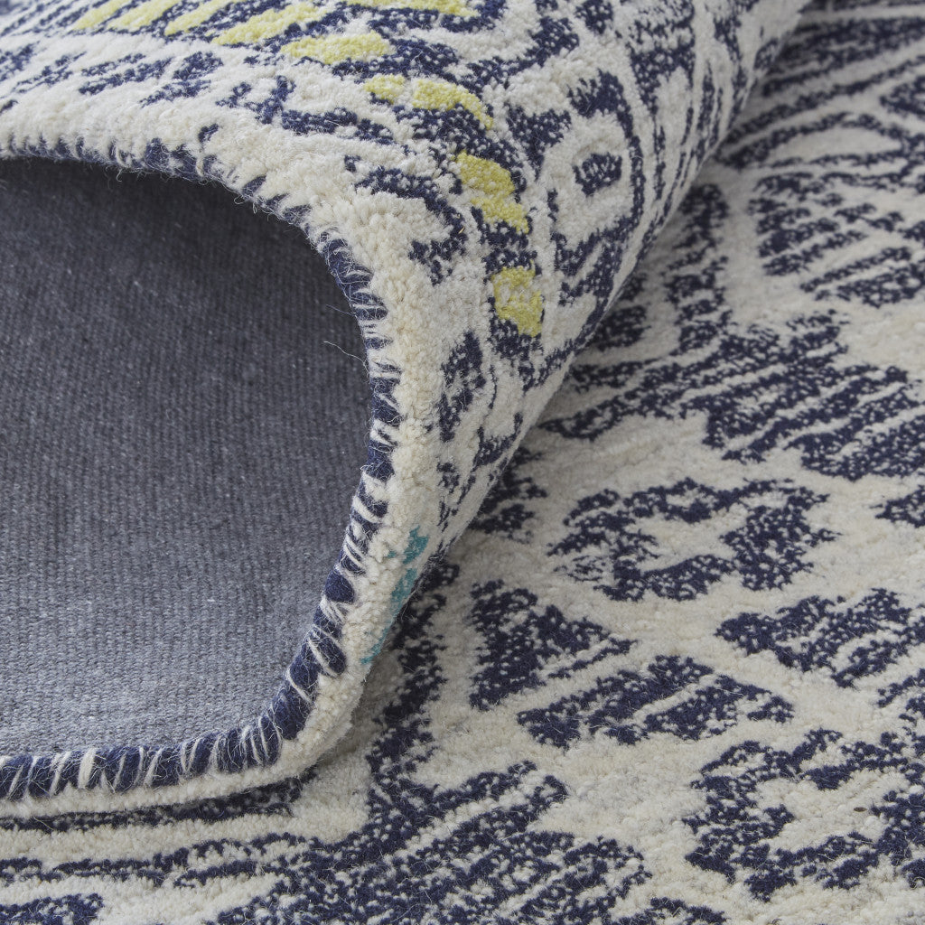 Gray Ivory And Black Wool Geometric Tufted Handmade Area Rug - 4' x 6'