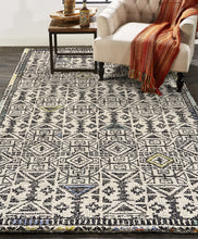 Gray Ivory And Black Wool Geometric Tufted Handmade Area Rug - 4' x 6'