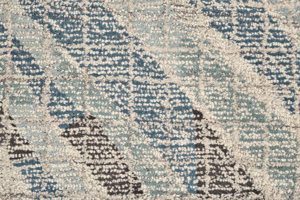 Blue Gray And Ivory Wool Geometric Tufted Handmade Area Rug - 4' x 6'