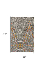 4' X 6' Gray Ivory And Orange Wool Geometric Tufted Handmade Area Rug