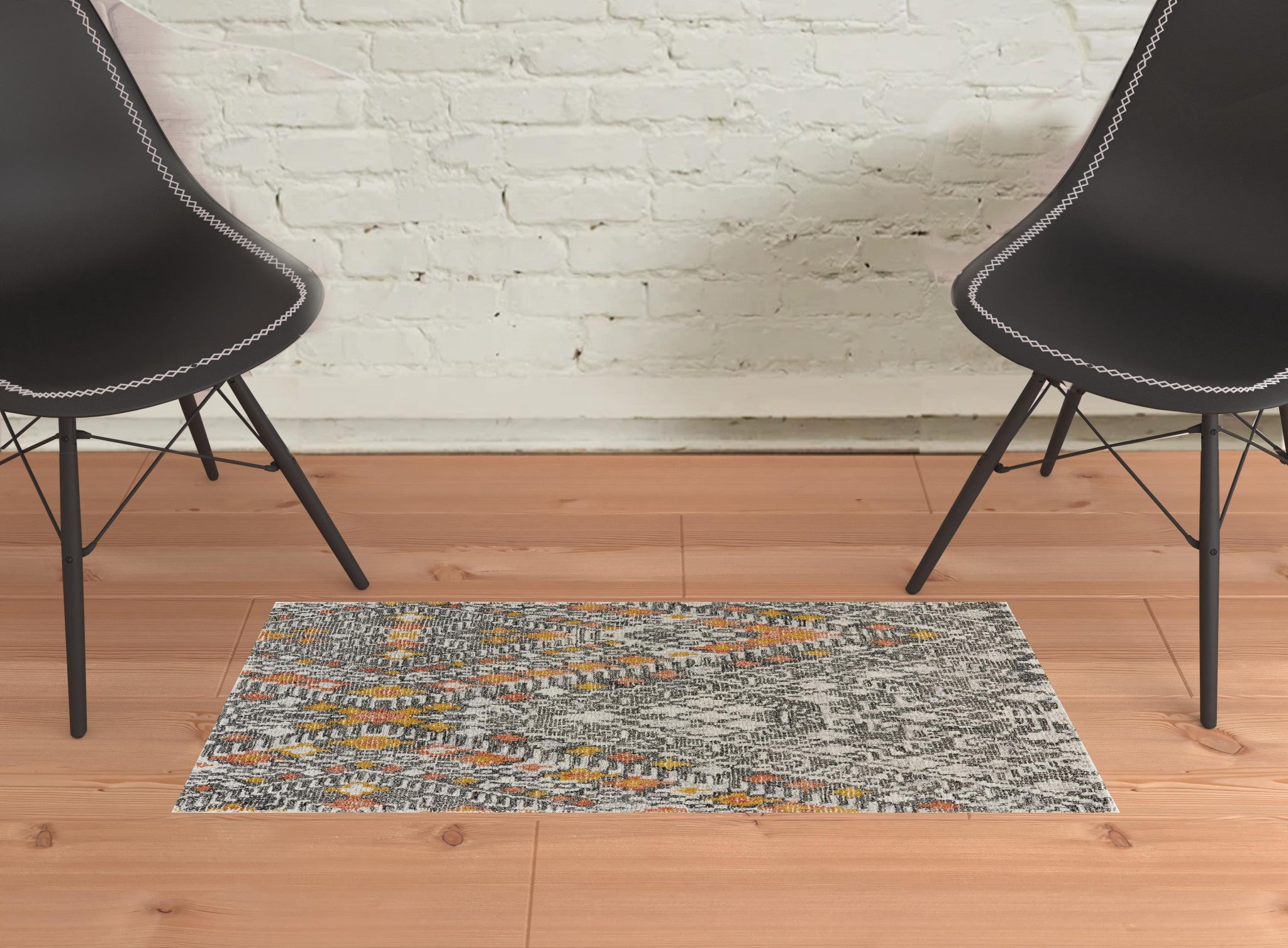 4' X 6' Gray Ivory And Orange Wool Geometric Tufted Handmade Area Rug