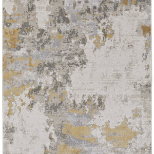 5' X 8' Ivory Gold And Gray Abstract Stain Resistant Area Rug