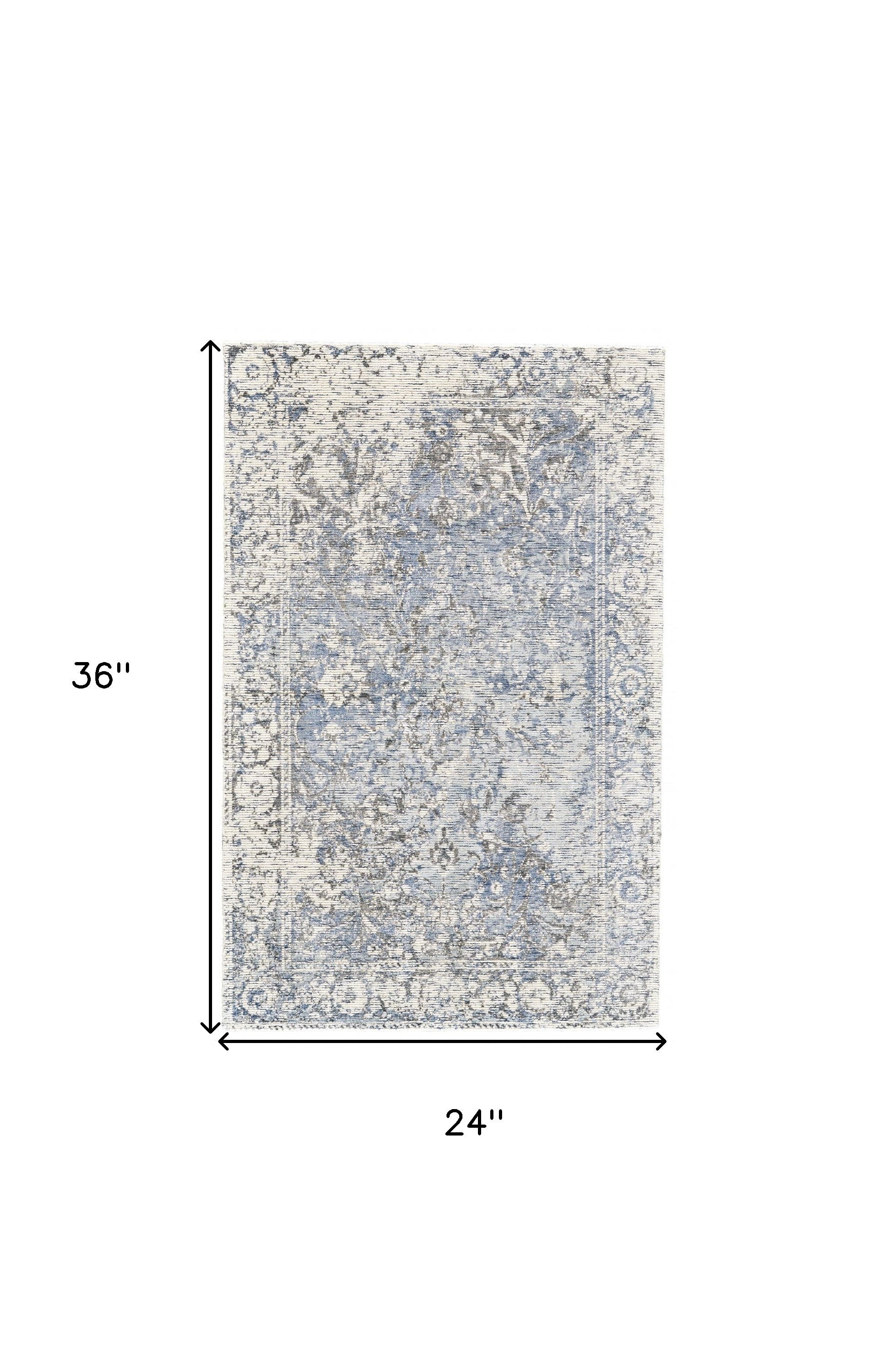 5' X 8' Blue Ivory And Gray Abstract Hand Woven Area Rug