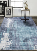 8' X 10' Blue And Ivory Abstract Hand Woven Area Rug