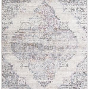 3' X 5' Ivory Gray And Pink Abstract Distressed Area Rug With Fringe