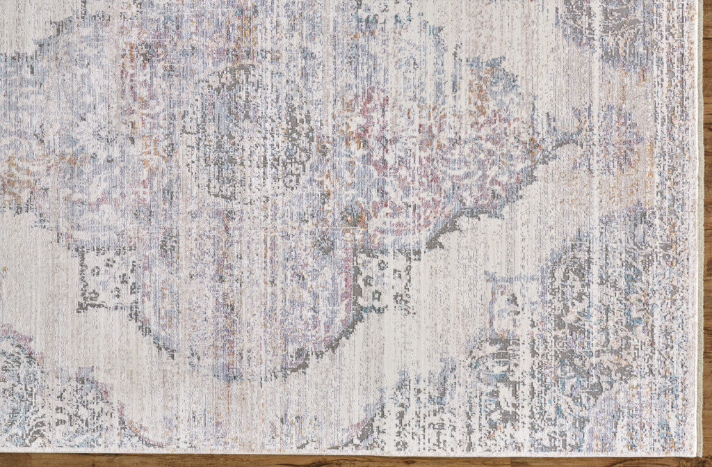 3' X 5' Ivory Gray And Pink Abstract Distressed Area Rug With Fringe