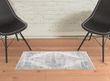 3' X 5' Ivory Gray And Pink Abstract Distressed Area Rug With Fringe
