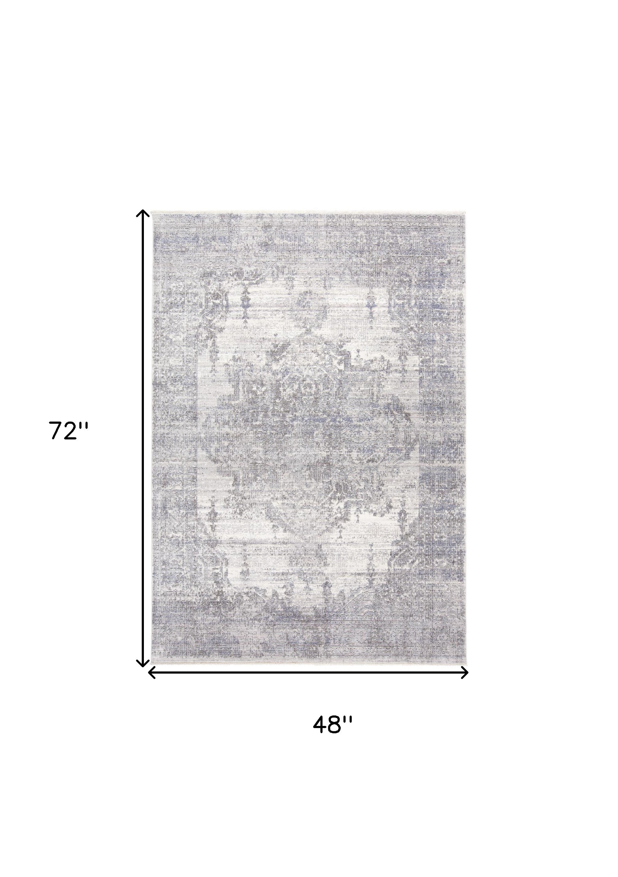 3' X 5' Gray Ivory And Taupe Abstract Distressed Area Rug With Fringe