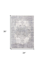 3' X 5' Gray Ivory And Taupe Abstract Distressed Area Rug With Fringe