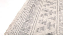5' X 8' Ivory Gray And Blue Wool Geometric Dhurrie Flatweave Handmade Area Rug With Fringe