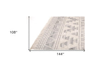 5' X 8' Ivory Gray And Blue Wool Geometric Dhurrie Flatweave Handmade Area Rug With Fringe