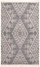 5' X 8' Gray Ivory And Blue Wool Geometric Dhurrie Flatweave Handmade Area Rug With Fringe