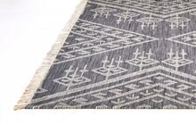 5' X 8' Gray Ivory And Blue Wool Geometric Dhurrie Flatweave Handmade Area Rug With Fringe