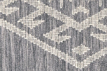 5' X 8' Gray Ivory And Blue Wool Geometric Dhurrie Flatweave Handmade Area Rug With Fringe