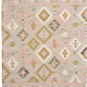 5' X 8' Pink Gold And Taupe Wool Geometric Dhurrie Flatweave Handmade Area Rug With Fringe