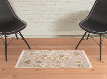 5' X 8' Pink Gold And Taupe Wool Geometric Dhurrie Flatweave Handmade Area Rug With Fringe