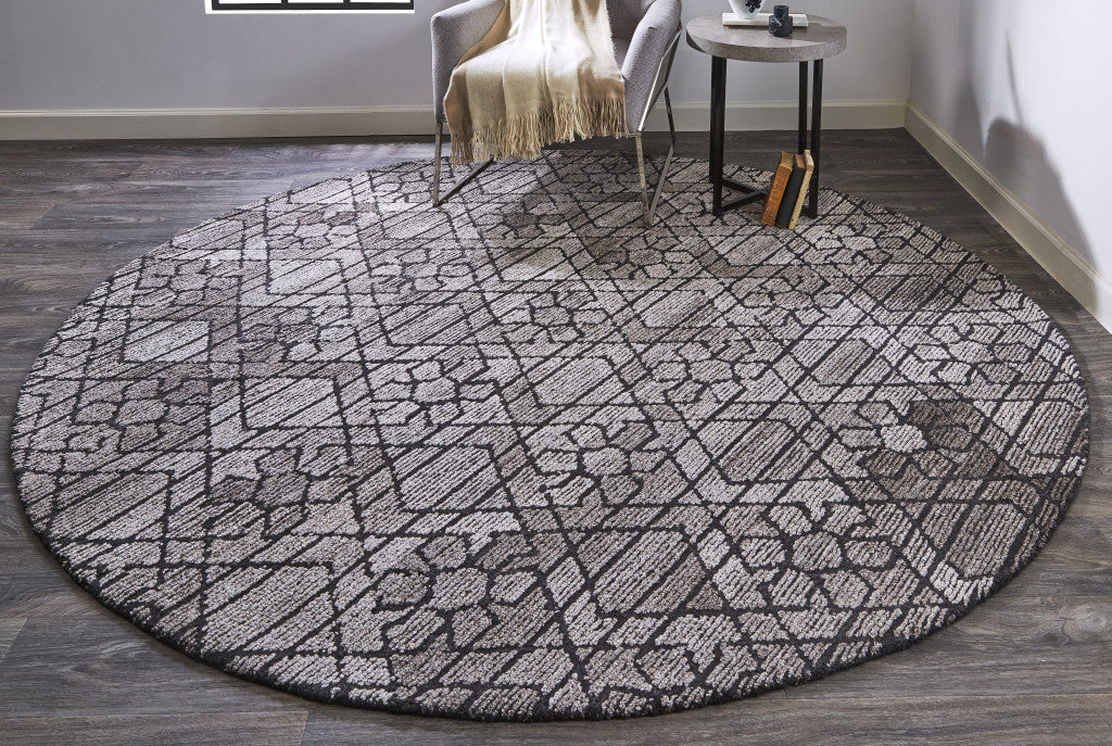 4' X 6' Taupe Black And Gray Wool Paisley Tufted Handmade Area Rug
