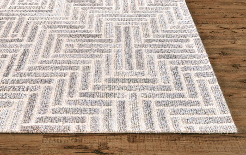 4' X 6' Taupe Gray And Tan Wool Geometric Tufted Handmade Area Rug