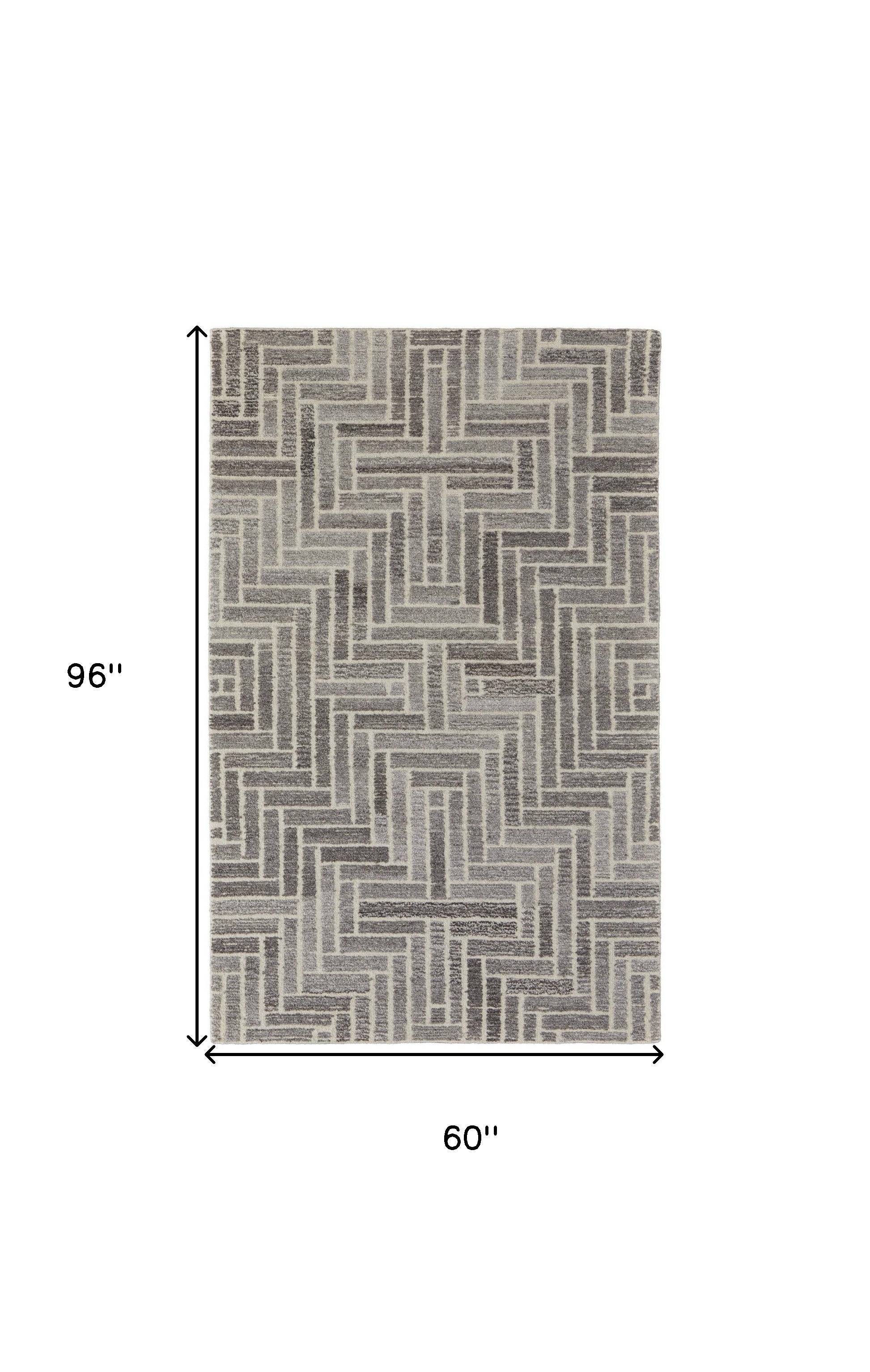 4' X 6' Taupe Gray And Tan Wool Geometric Tufted Handmade Area Rug