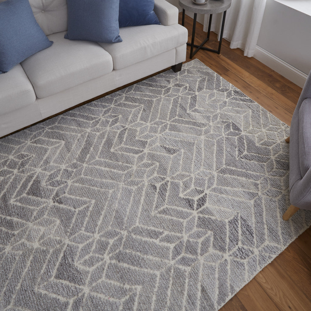 4' X 6' Taupe Gray And Ivory Wool Geometric Tufted Handmade Area Rug