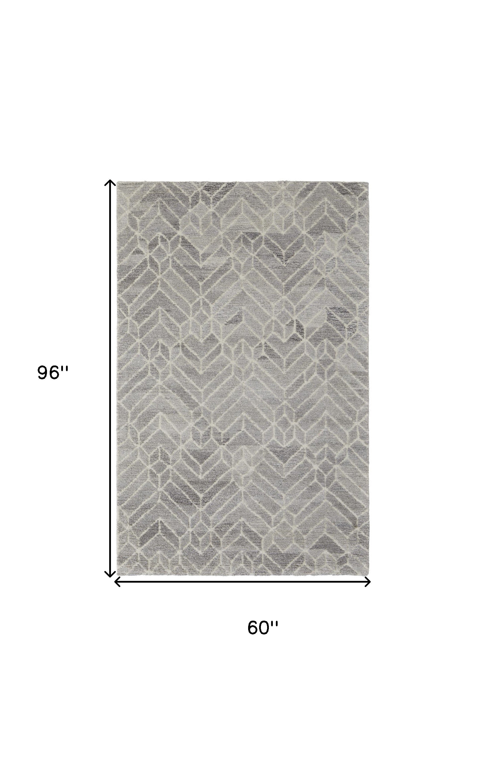 4' X 6' Taupe Gray And Ivory Wool Geometric Tufted Handmade Area Rug