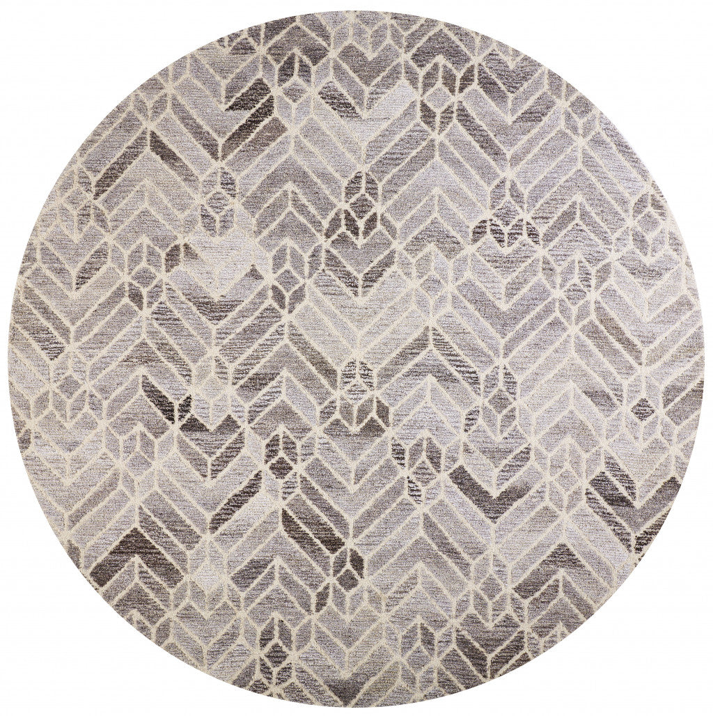 4' X 6' Taupe Gray And Ivory Wool Geometric Tufted Handmade Area Rug