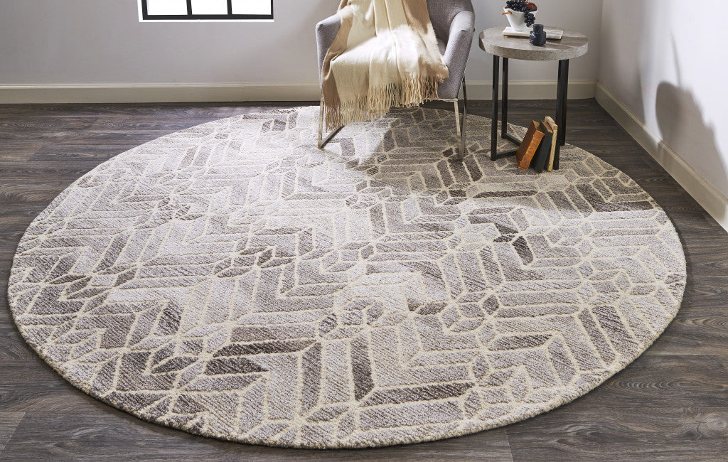 4' X 6' Taupe Gray And Ivory Wool Geometric Tufted Handmade Area Rug
