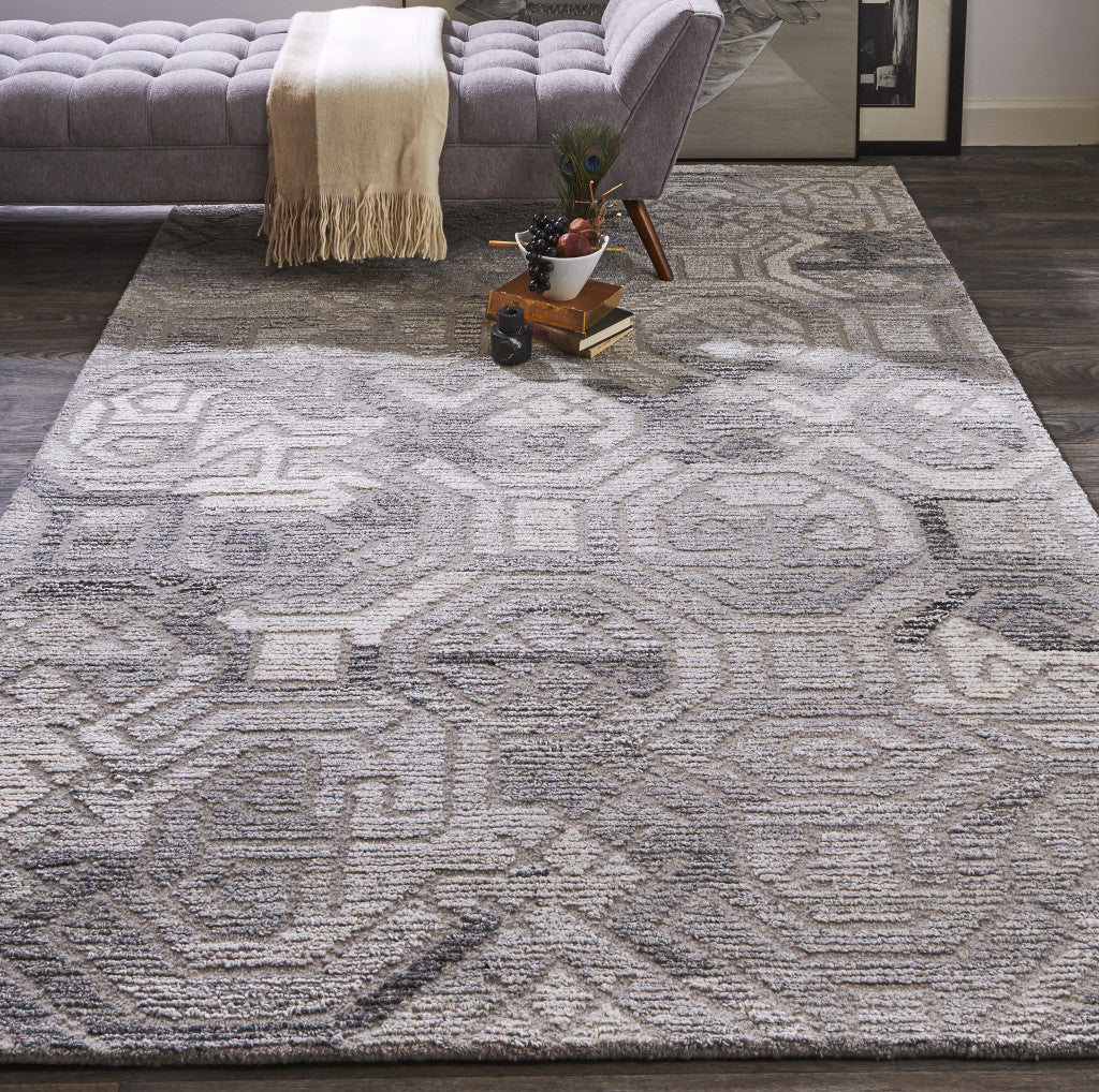 Gray Ivory And Taupe Wool Abstract Tufted Handmade Area Rug - 4' x 6'