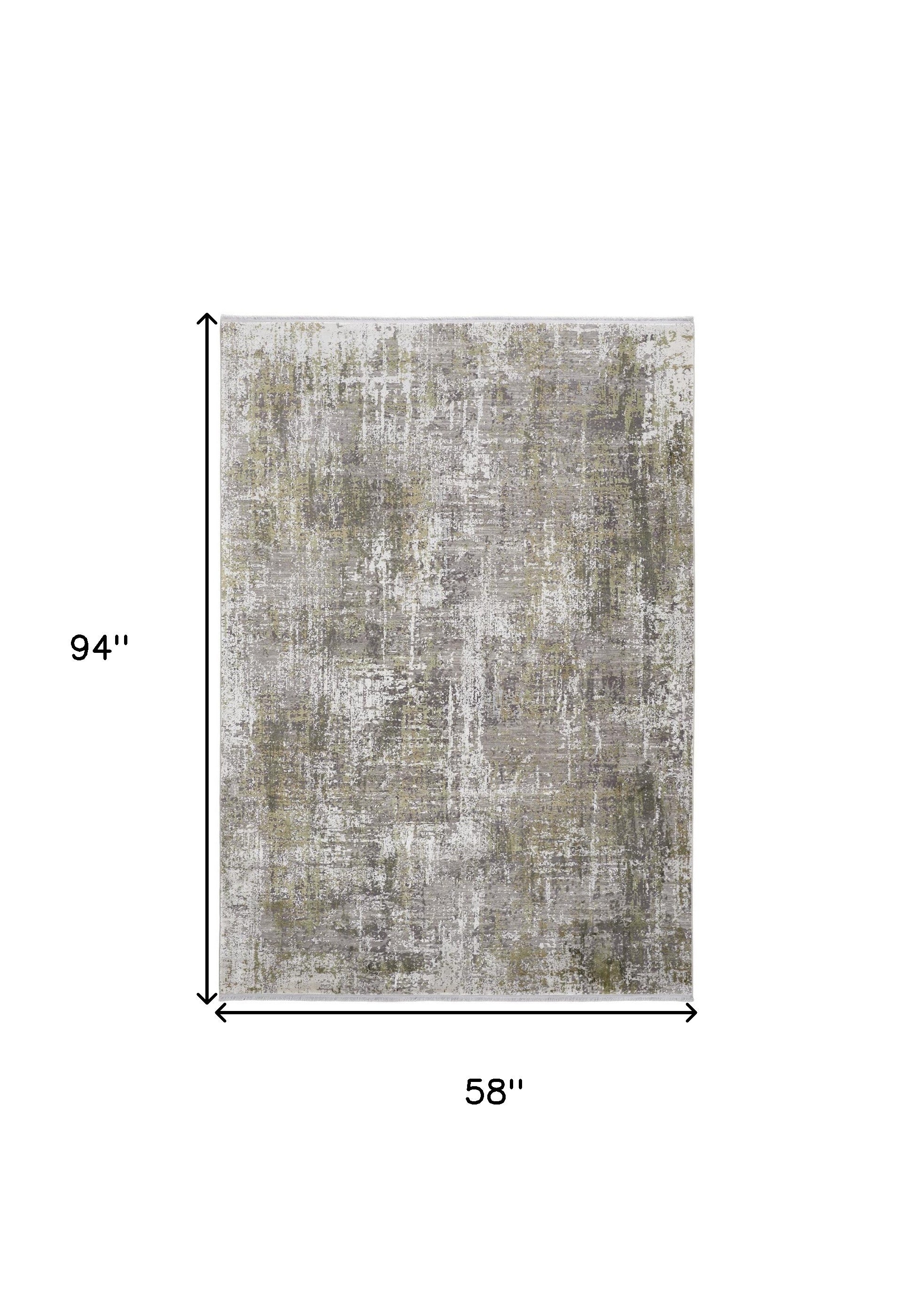 3' X 5' Green Gray And Ivory Abstract Power Loom Distressed Area Rug With Fringe