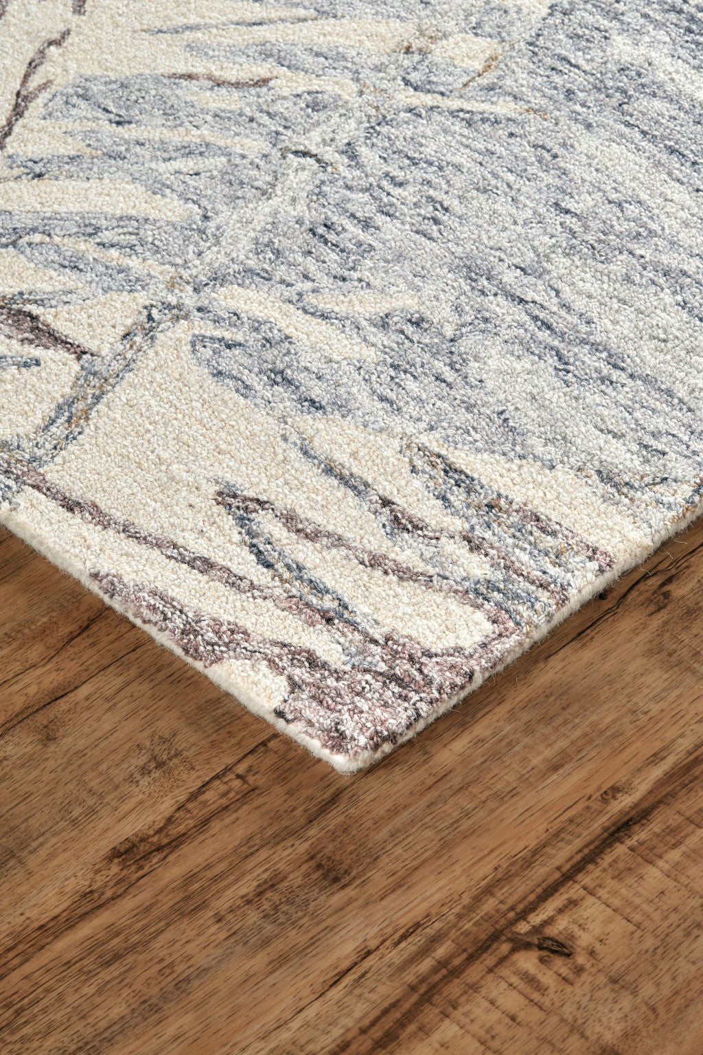 5' X 8' Blue Ivory And Taupe Wool Abstract Tufted Handmade Stain Resistant Area Rug