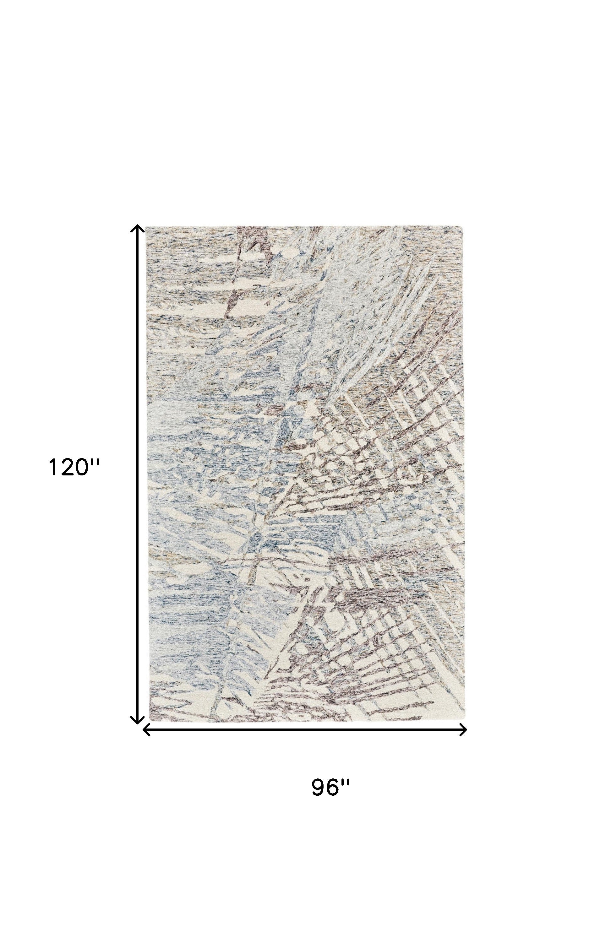 5' X 8' Blue Ivory And Taupe Wool Abstract Tufted Handmade Stain Resistant Area Rug