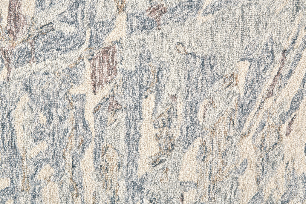 5' X 8' Blue Ivory And Taupe Wool Abstract Tufted Handmade Stain Resistant Area Rug
