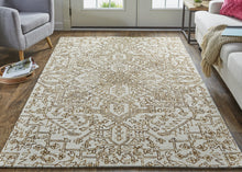 Ivory And Brown Wool Floral Tufted Handmade Stain Resistant Area Rug - 5' x 8'