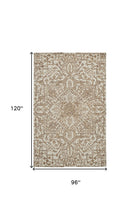 Ivory And Brown Wool Floral Tufted Handmade Stain Resistant Area Rug - 5' x 8'