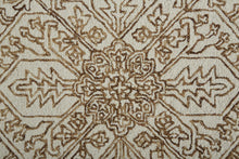 Ivory And Brown Wool Floral Tufted Handmade Stain Resistant Area Rug - 5' x 8'