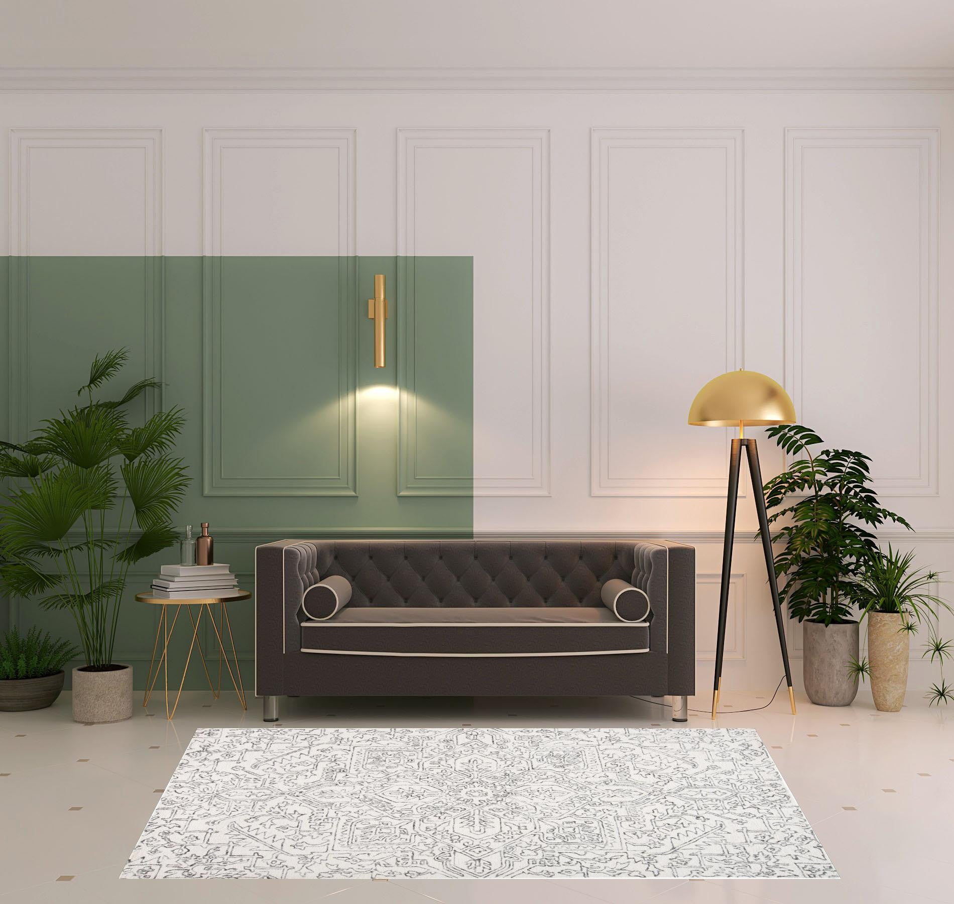 Ivory And Brown Wool Floral Tufted Handmade Stain Resistant Area Rug - 5' x 8'