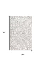 Ivory And Brown Wool Floral Tufted Handmade Stain Resistant Area Rug - 5' x 8'
