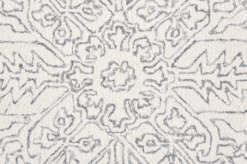 Ivory And Brown Wool Floral Tufted Handmade Stain Resistant Area Rug - 5' x 8'